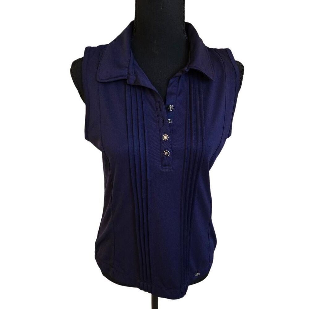 Cracked Wheat Womens Pintuck Navy Blue Athletic Polo Top Size SP